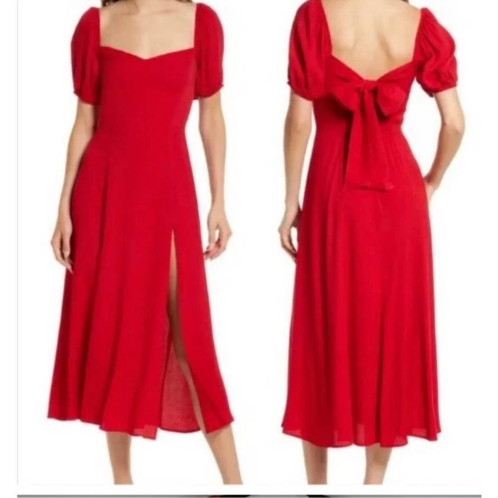 Reformation Mylah Tie Back Cherry Red Midi
Dress 8 #GG